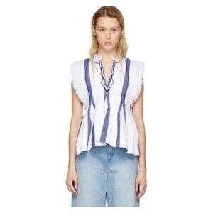 Isabel Marant Etoile White Striped Drappy Boho Vacation Blouse Size 38 Small